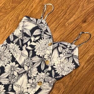 Aeropostale Blue White Floral Faux Wrap Spaghetti Strap Romper Size Medium